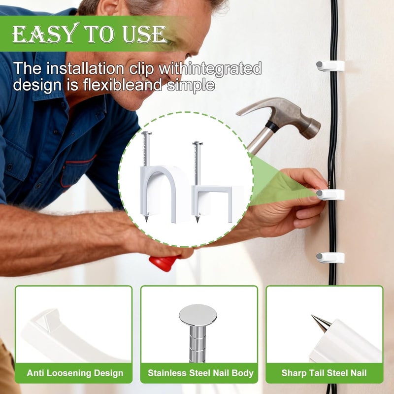 mxuteuk 200PCS Cable Clips with Steel Nails,4/6/8/10mm Round White Cable Wire Clips,Wall Clips for Cords,Cable Cord Clips for RG6 RG59 CAT6 RJ45 - Image 3
